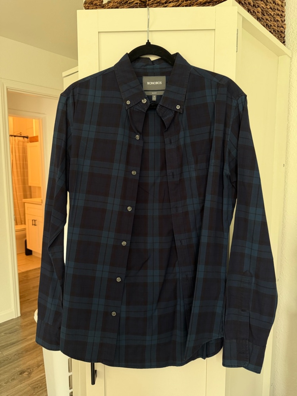 Bonobos Men's Dark Navy and Teal Plaid Button-Down Shirt